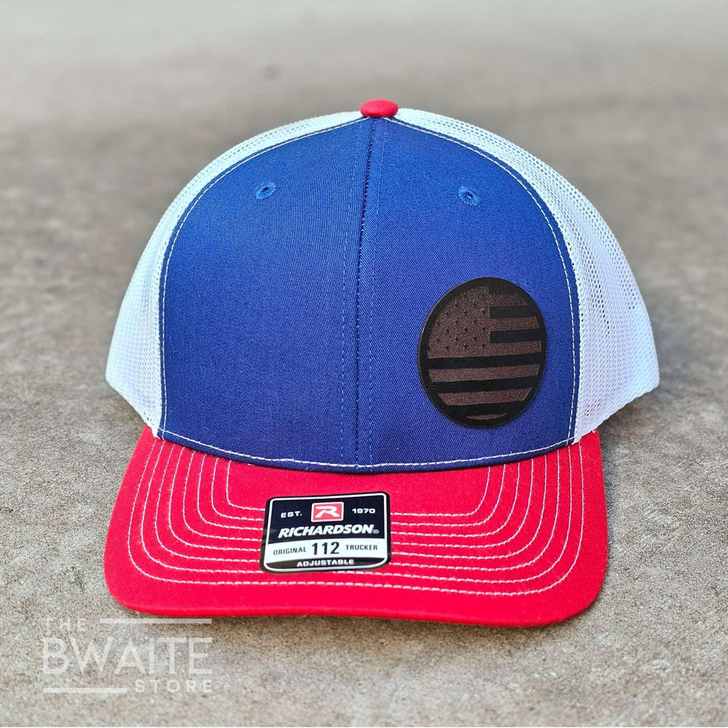 USA Flag Leather Patch R112 Snapback Trucker Hat