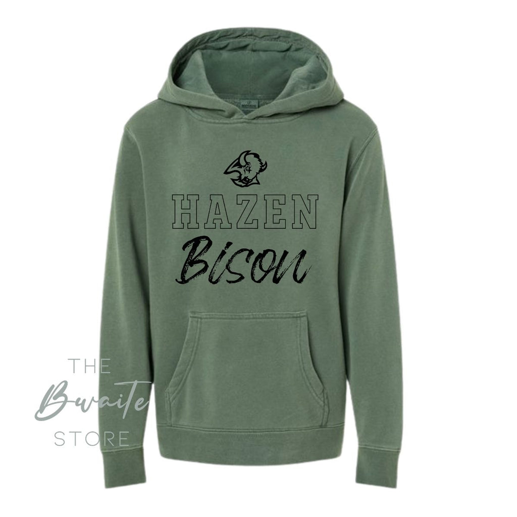 HAZEN BISON Pigment Dyed Hoodie YOUTH : PREORDER